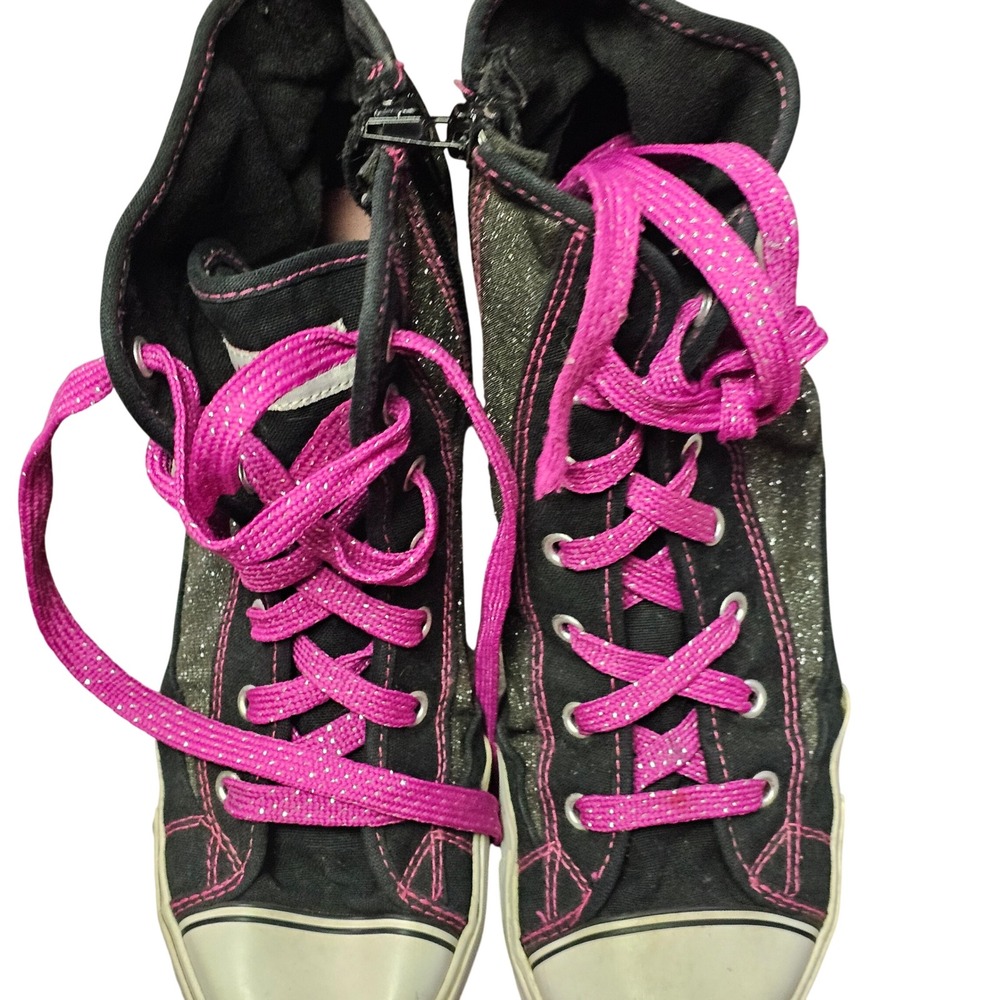 Airwalk Womens Black Pink Glitter Wedge High Top Sneakers Size 6 Side Zip Y2K